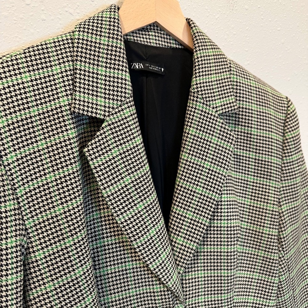 Zara Houndstooth Blazer Dress‎ Women Size S Green Plaid Officecore Dark Academia - Picture 12 of 16